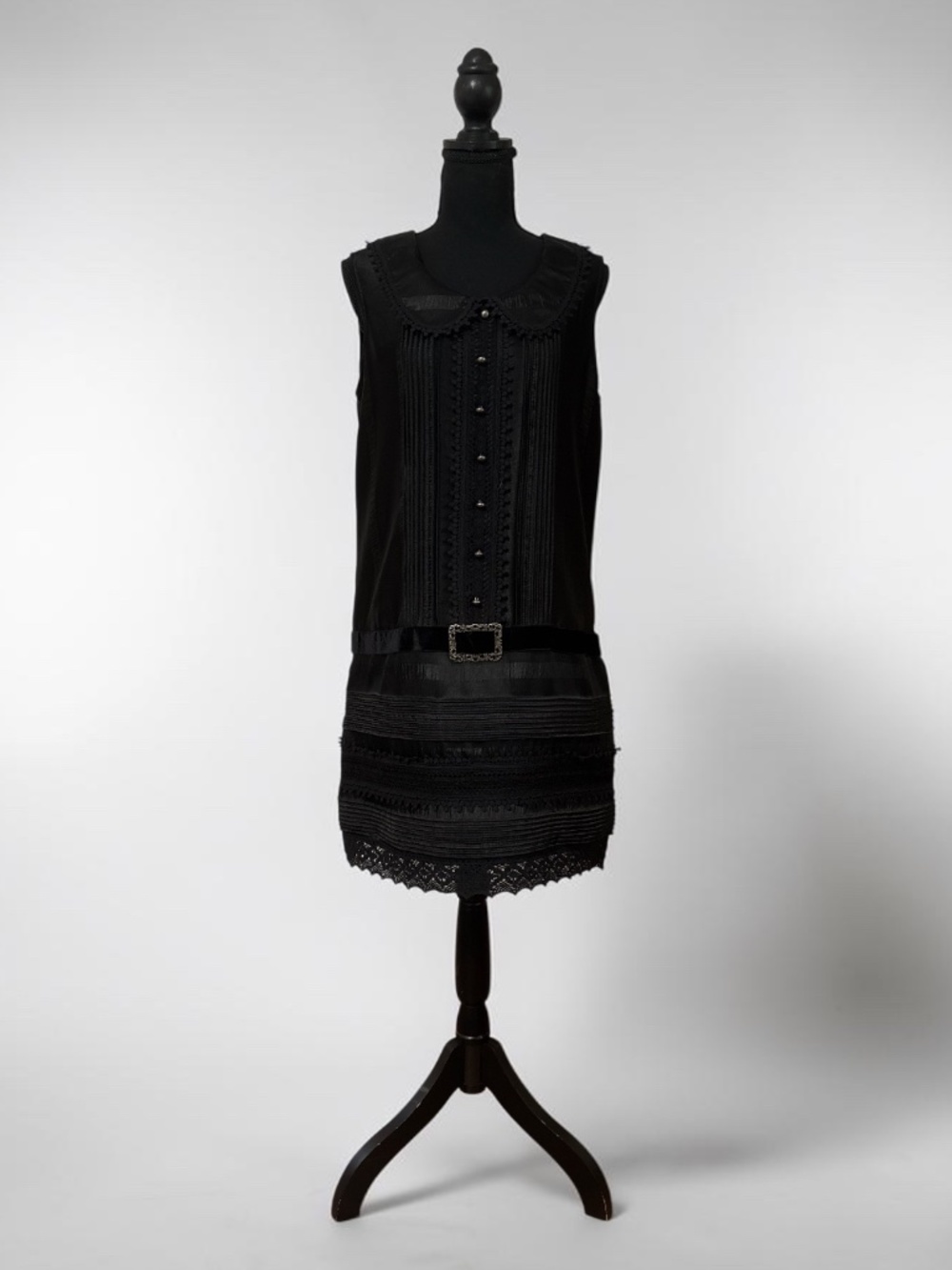 Anna Sui Black Ruffle Zip Drop Waist Dress